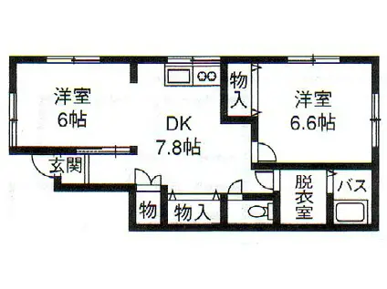 グリーンハイツ1号棟(2DK/1階)の間取り写真