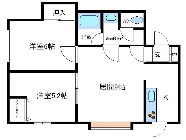 コーポ第2ダックス(2LDK/1階)の間取り写真