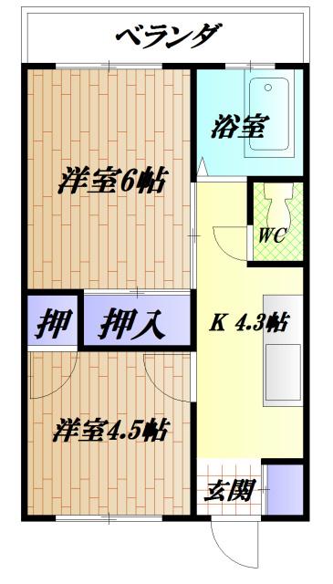 第1岸マンション(2K/4階)の間取り写真