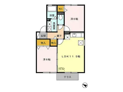 コスモスハイム III(2LDK/1階)の間取り写真