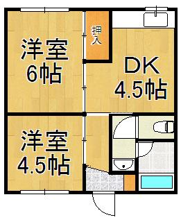 向マンション(2DK/2階)の間取り写真