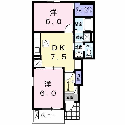ポワールI(2DK/1階)の間取り写真