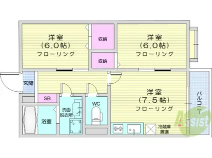 コーポ早坂(2DK/2階)の間取り写真