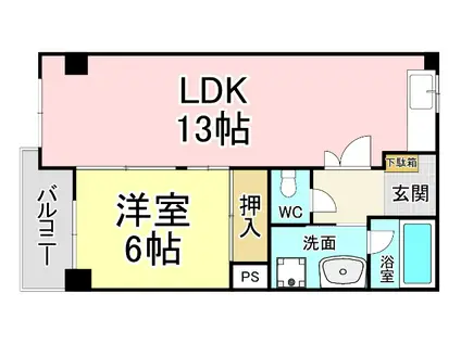 城野駅前ビル(1LDK/6階)の間取り写真