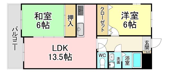 サンライフ香春口(2LDK/2階)の間取り写真