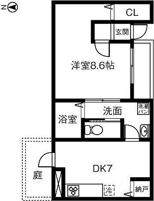 シャトル未来(1DK/1階)の間取り写真