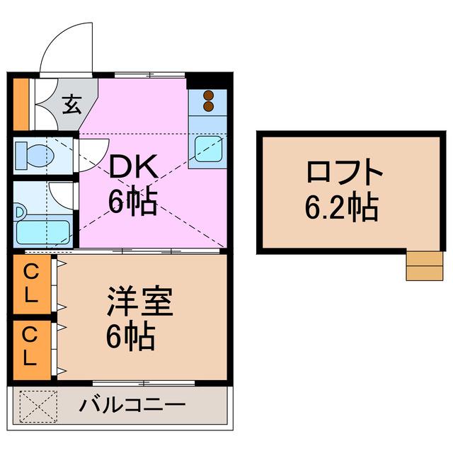 アクセスコートV(1DK/2階)の間取り写真