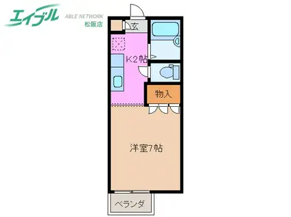 メゾンこにし B棟(1K/2階)の間取り写真