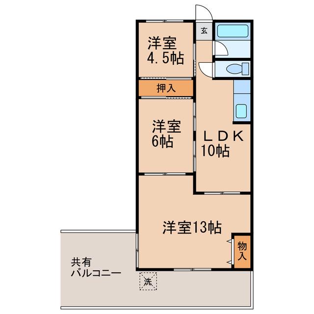 信濃ハイツ(3LDK/2階)の間取り写真
