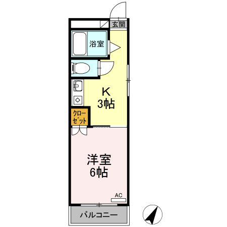 第1パークサイドマンション(1K/2階)の間取り写真
