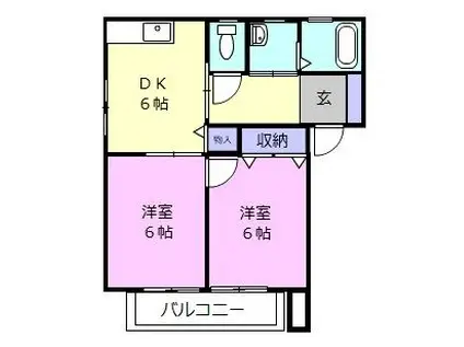 サウスアベニュー・エヌ C(2DK/1階)の間取り写真