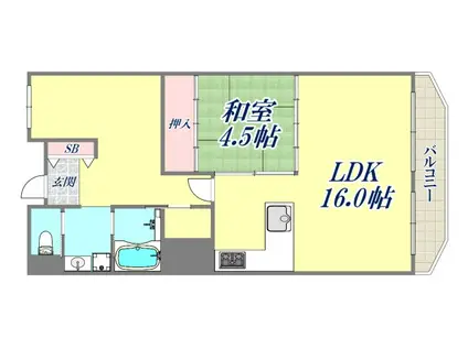 ローズハイツ芦屋(1LDK/7階)の間取り写真