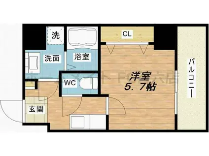 BLUE西長堀(1K/5階)の間取り写真