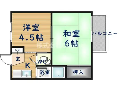 久宝寺コーポラスB棟(2K/2階)の間取り写真