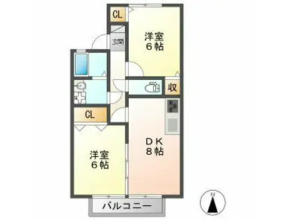 メゾン若宮 B(2DK/2階)の間取り写真