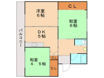ビレッジハウス本城(3DK/5階)の間取り写真