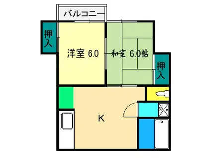 第3コーポ高(2DK/1階)の間取り写真