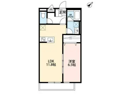 デュラカーサルシア 川和町I(1LDK/1階)の間取り写真