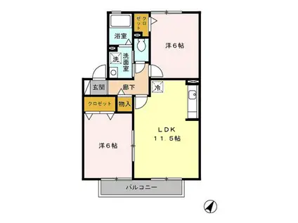 ベルメゾンA(2LDK/2階)の間取り写真