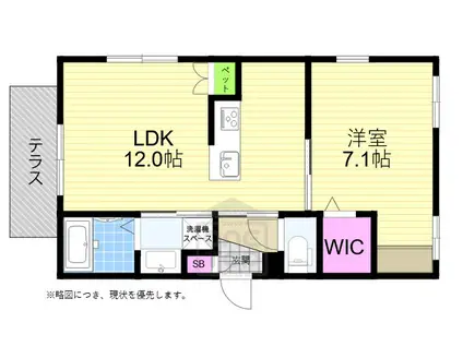 吹田市山田南ヘーベルメゾン(1LDK/1階)の間取り写真