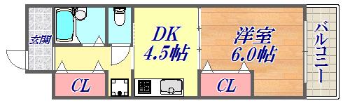 グローリー元町(1DK/6階)の間取り写真