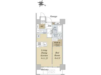 アクシルコート日本橋本町(1LDK/5階)の間取り写真