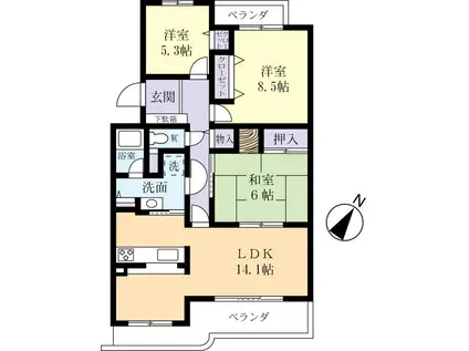 松代ハウスB棟(3LDK/2階)の間取り写真