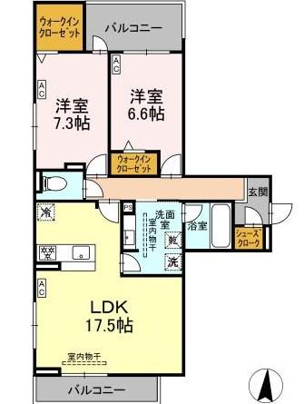 セレスティア檀溪通(2LDK/3階)の間取り写真