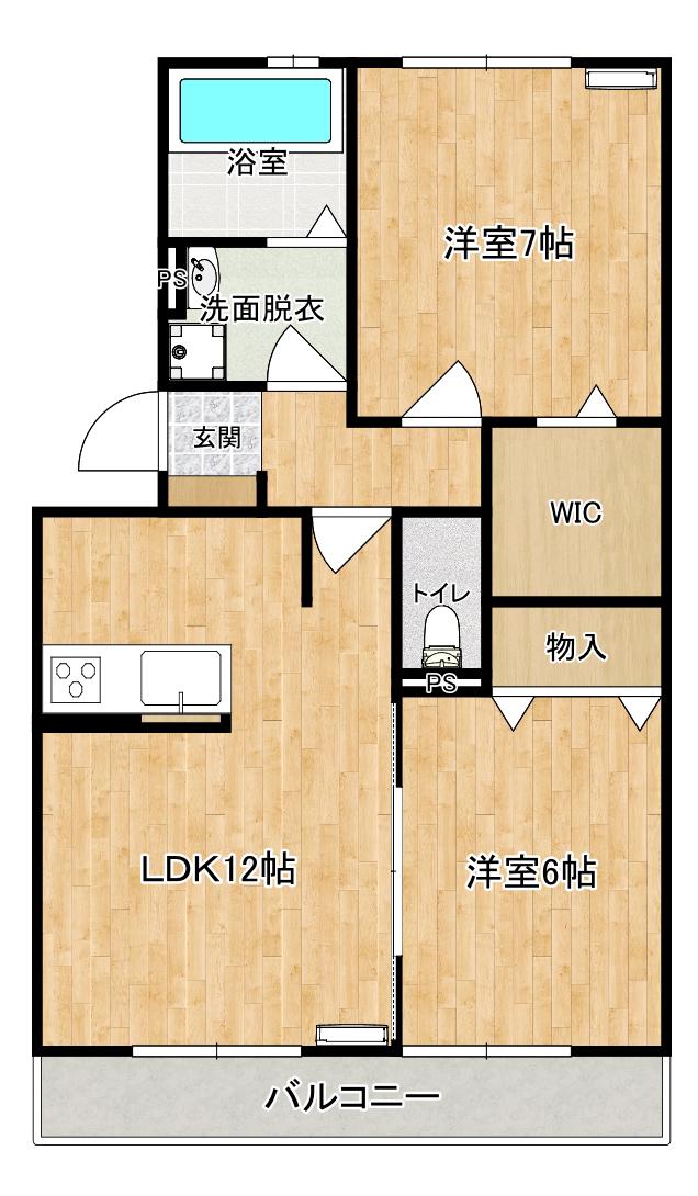 ヴィルドミール中今泉(2LDK/1階)の間取り写真