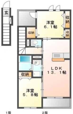 イマジン春日(2LDK/2階)の間取り写真