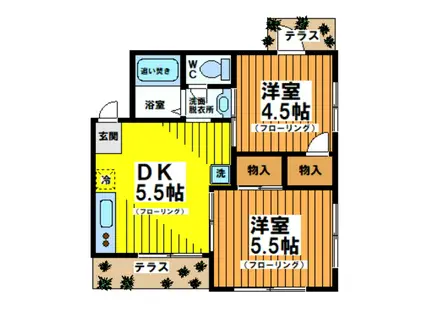 ハイウェル下北(2DK/1階)の間取り写真