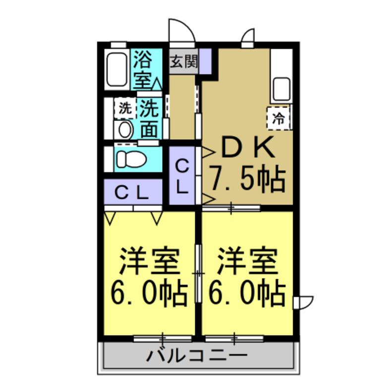 セドナスII(2DK/1階)の間取り写真