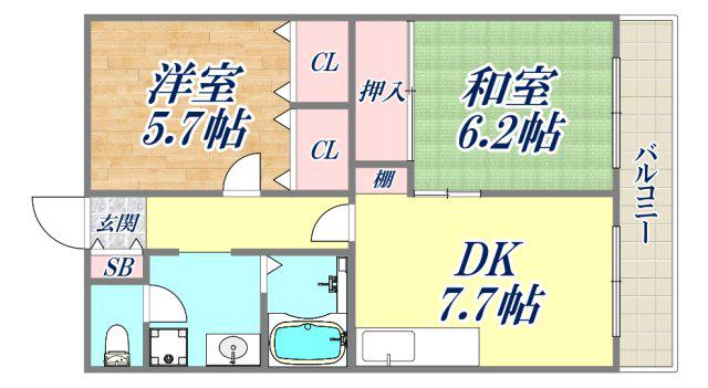 INK東灘(2LDK/3階)の間取り写真