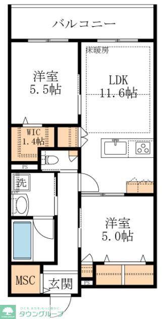 LA MAISON 千年(2LDK/4階)の間取り写真