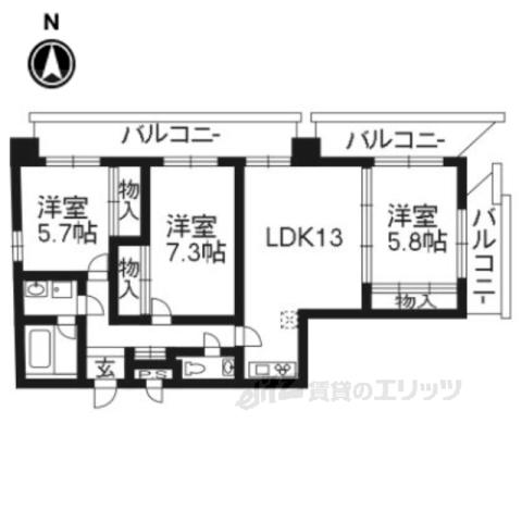 グラシオン西陣(3LDK/11階)の間取り写真