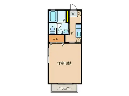 グランパサージュ香椎東A(1K/2階)の間取り写真