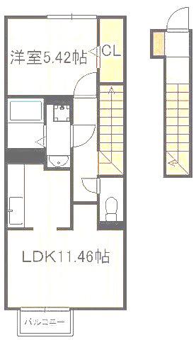 アカイユIII(1LDK/2階)の間取り写真