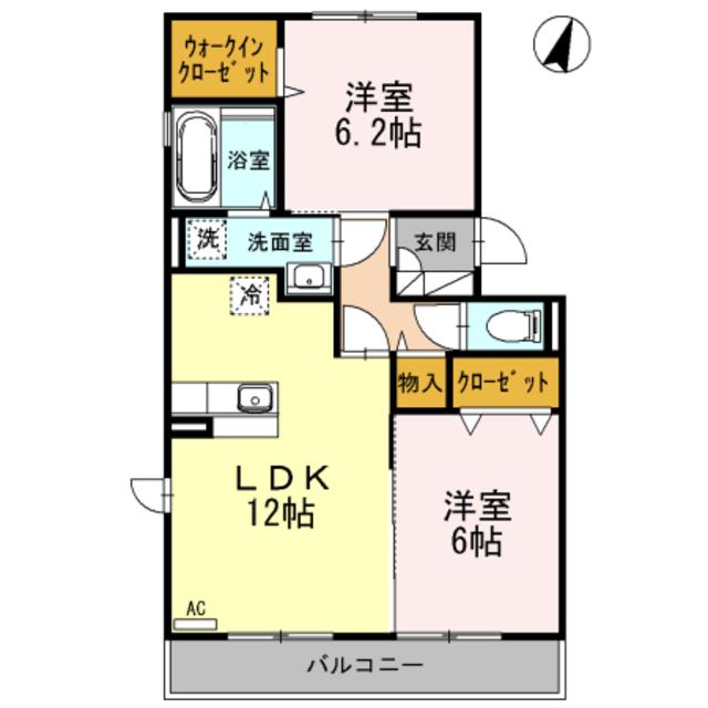 グランレーヴD(2LDK/1階)の間取り写真