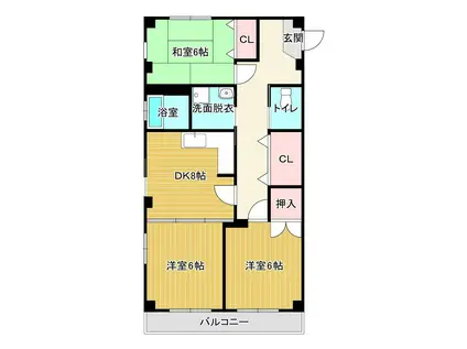 コーポラスアップヒルズA棟(3DK/2階)の間取り写真