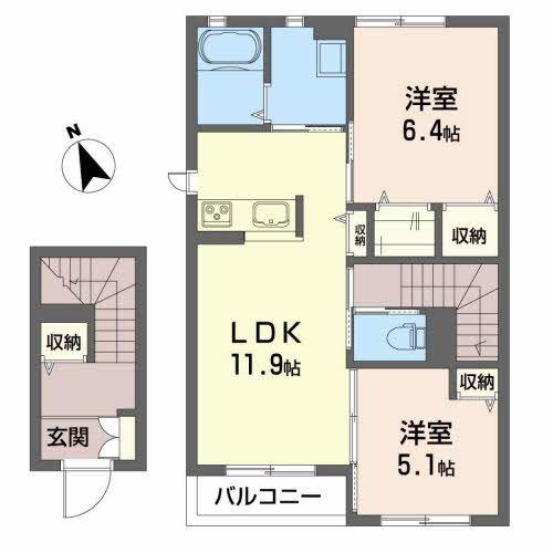 エスプレンドールK(2LDK/2階)の間取り写真