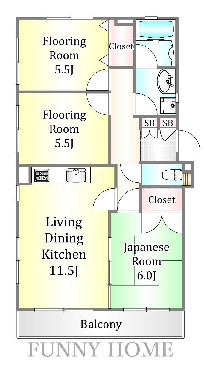 フラット瀬田(3LDK/2階)の間取り写真