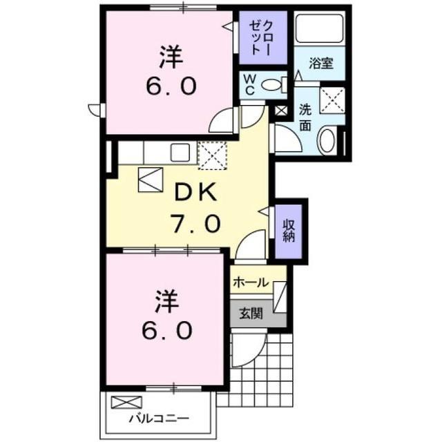 コラードD(2DK/1階)の間取り写真