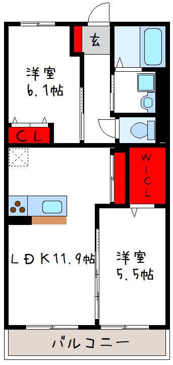 グレースメゾン背戸口(2LDK/1階)の間取り写真