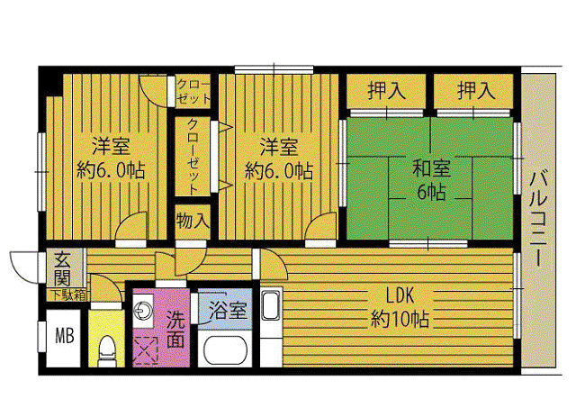 グランドヒル皆春(3LDK/1階)の間取り写真