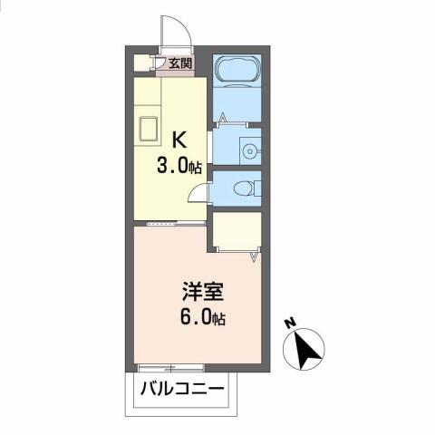 シャーロットタウン(1K/2階)の間取り写真