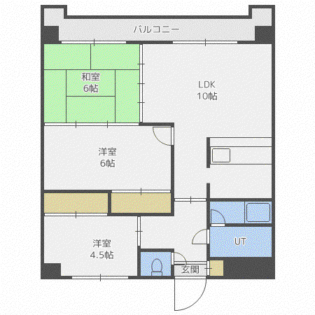 ロイヤルレインボー平岸B棟(3LDK/4階)の間取り写真