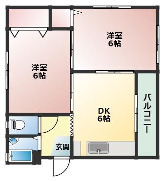 八木ツインコーポ A棟(2DK/2階)の間取り写真