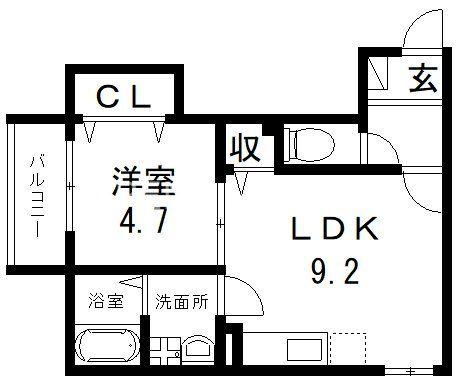 ウスヰマンション(1LDK/3階)の間取り写真