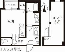 ハーモニーテラス愛知町III(1K/2階)の間取り写真