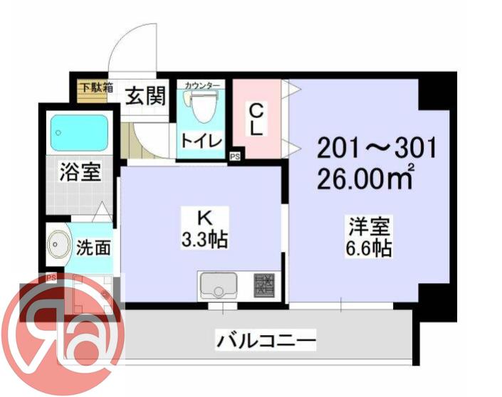 アミル9(1K/6階)の間取り写真